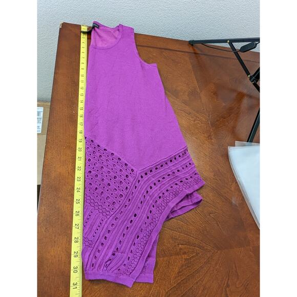 Grace Elements Eyelet Blouse M Purple Light Tank Asymmetric Scoop Neck‎ Knit - Picture 7 of 8
